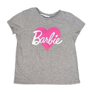 Urban Kids Barbie TShirt Short Sleeve Girls Medium 10 12 Gray Pink Heart